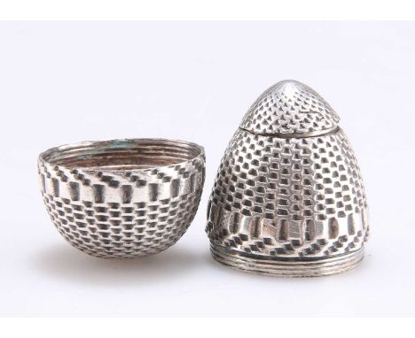 A LATE 18TH CENTURY GERMAN SILVER OVOID POMANDER unscrewing into three sections, decorated with engine turning, unmarked. 4cm