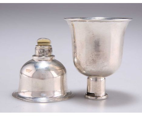 A WILLIAM IV IRISH SILVER TRAVELLING CUP AND FLASK by Henry Flavelle, Dublin 1836, the bell-shaped flask with spreading foot 