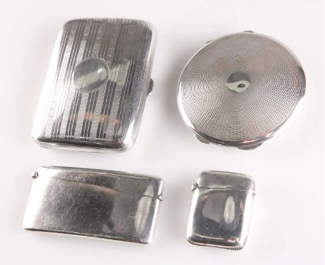 A GROUP OF SILVER CASES, VICTORIAN AND LATER comprising a vesta by E V Pledge &amp; Son, Birmingham 1886, rounded rectangular