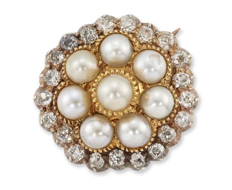 A SPLIT PEARL AND DIAMOND CLUSTER BROOCH / PENDANT a cluster of split pearls within a border of old-cut diamonds. Estimated t
