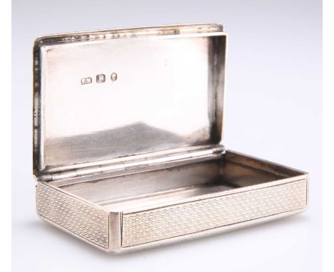 A VICTORIAN ENGINE-TURNED SILVER SNUFF BOX by Frederick Marson, Birmingham 1863, rectangular with hinged cover, match striker