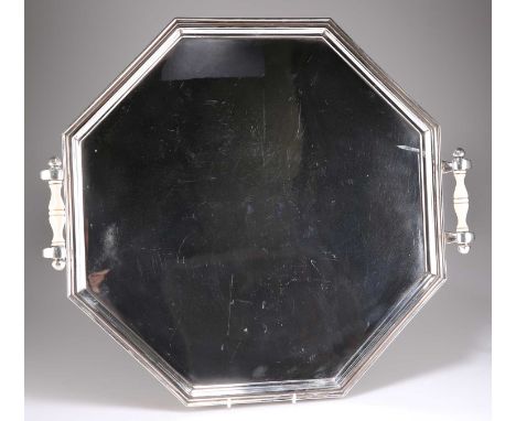 AN ART DECO SILVER TWO-HANDLED TRAY X by Frank Cobb & Co Ltd, Sheffield 1931, of large proportions, octagonal, with ivory han