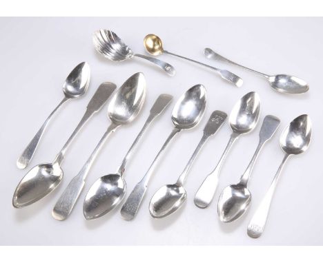A MIXED LOT OF SCOTTISH PROVINCIAL SILVER SPOONS including a Greenock caddy spoon, by James Orr, c.1800; a Paisley ladle, by 