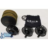 Orvis Battenkill mid arbor III alloy trout fly reel with 2 spare spools, 3 1/4" ventilated frame and