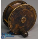 Hardy Bros 4" Birmingham brass plate wind reel, wide spool, 6 pillar frame with two rolling pillars,