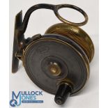 Mallochs Patent all brass side casting reel, size 2 5/8" with 2 1/8" reversable spool, horn