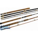A collection of rods as follows: Shakespeare diamond glass spinning rod No 1308, 23" handle, alloy