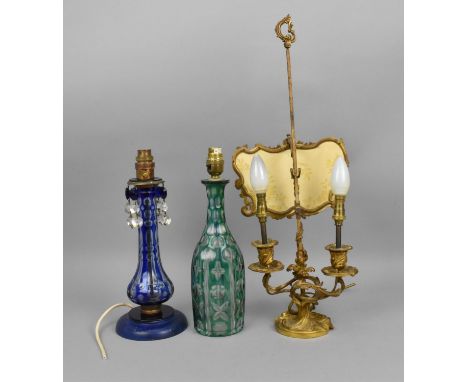 A French 19th century ormolu bouillotte lamp, with converted twin light held on an acanthus scroll base with silk screen, 57 