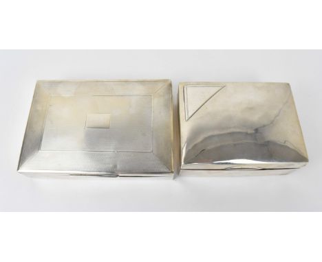 Two silver cased cigarette boxes, one engine turned, 16.5cm wide and 13cm wide 