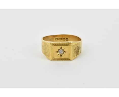 A Victorian 18ct gold and diamond gentleman's signet ring, with engine turned pattern to the sides, gold hallmarks date for 1