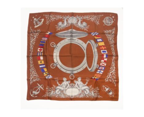 HERMES Paris, Edition Limitée, circa 1960. Carré 'Croisière''Colombie' - Dessinateur inconnue.En soie imprimée et titrée, sur