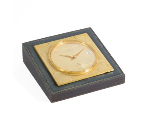 Jaeger LECOULTRE pour HERMES Paris, circa 1965. Horloge de bureau 'Croisée'Modèle Paul Dupré-Lafon.A travail plein cuir gainé