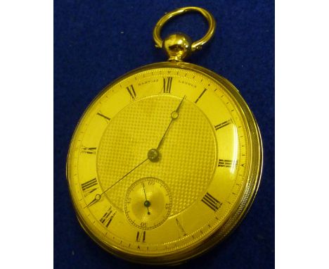A very fine 19th Century 18 carat yellow gold cased gentleman's open faced Pocket Watch, the chapter ring signed Barwise, Lon