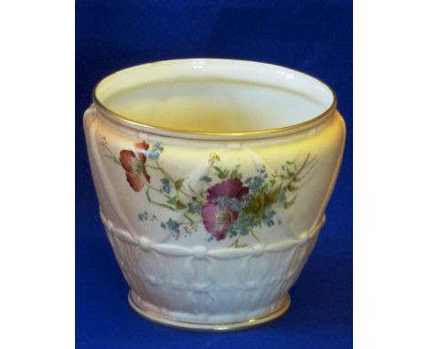 An early 20th Century Royal Worcester (Grainger) brush ivory Bowl, gilded lip above hand enamelled floral sprays and a body w