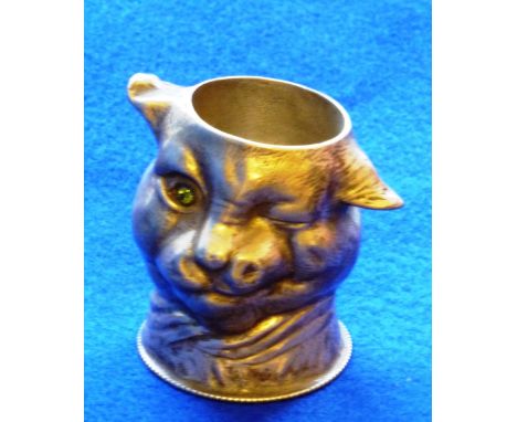 An late 19th/early 20th Century silver plated Tooth Pick/ Match Stick Holder unusually modelled as a winking Cat, 5.75cm high