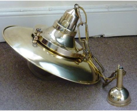 A large and very heavy Arts and Crafts style early 20th Century circular hanging brass Ceiling Light, the seven link chain ab
