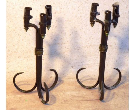 A highly unusual pair of three light Candelabra hand wrought from six World War I bayonets, each approx. 39cm high 