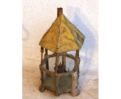 An unusual folk art hexagonal semi-glazed lantern style Hut/House Model (damages and reparations commensurate with age, proba