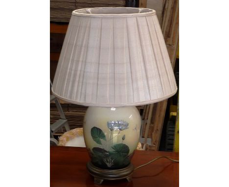A modern Table Lamp decorated with lilies, a frog and a dragonfly etc., 