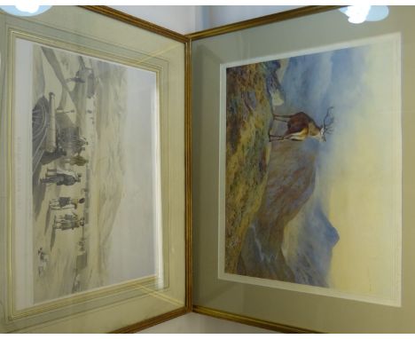 ARCHIBALD THORBURN; A limited edition print of a stag in a Highland landscape, No.121/500, published by the Tryon Gallery.  1