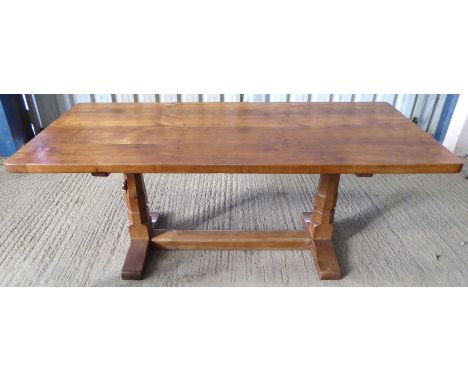 A Thompson of Kilburn "Mouseman" adzed oak refectory style Dining Table, 6' (183cms) x 2' 9" (88cms), with carved mouse signa