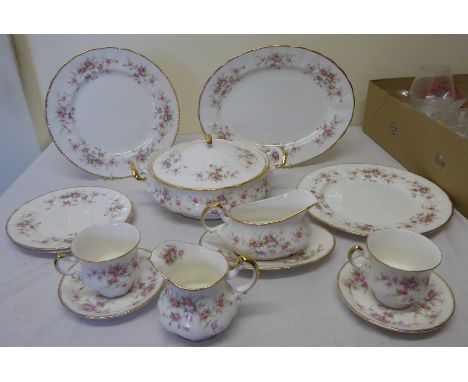 A Paragon Victoriana Rose pattern Table Service for six covers including dinner dessert plates, dessert bowls, tea cups, sauc