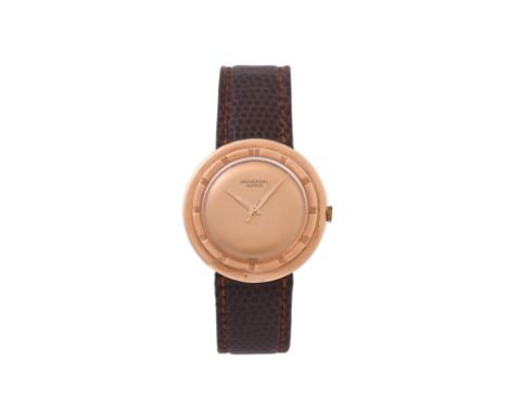 A RARE MEN'S UNIVERSAL GENEVE 18K ROSE GOLD MANUAL WRISTWATCH. VINTAGE WITH HOODED LUGS.Brand: Universal Geneve Case referenc