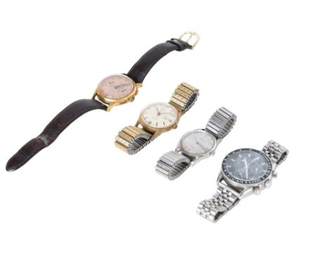 4 WATCHES. PRINTANIA, MAJOREX, RODANIA, ROEBELIN & GRAEF.PRINTANIA- A gold plated chorgnpah with a salmon dial, black hands. 