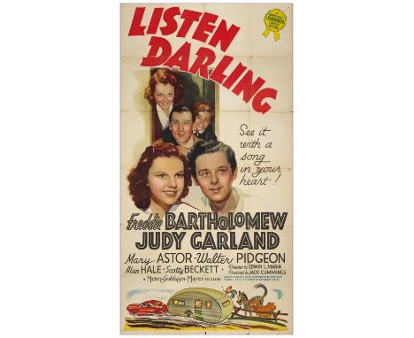 LISTEN, DARLINGThree Sheet (41" x 81")Fair Folded MGM, 1938A fair amount of cellophane tape is mixed with newsprint on the ba