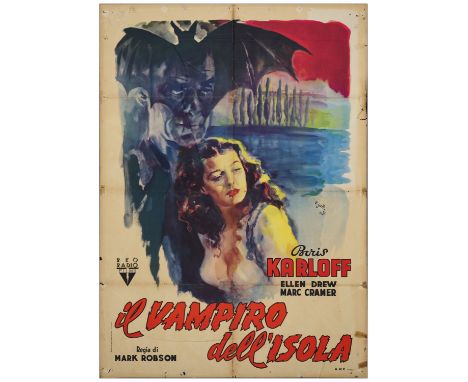 ISLE OF THE DEADItalian 2 Fogli (39" x 55" )Fine- Folded; Artwork by Rinaldo Geleng RKO, 1947Boris Karloff and Ellen Drew are