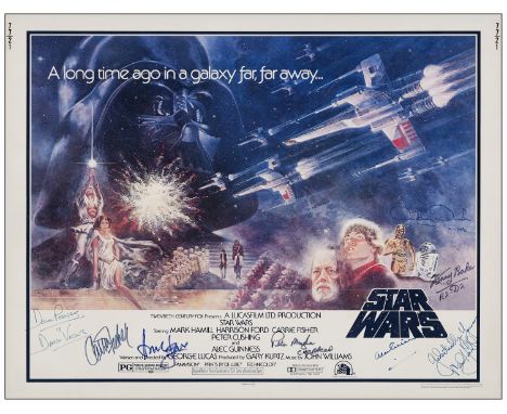 STAR WARS: A NEW HOPEHalf Sheet (22" x 28") (JSA COA)Autographed by Alec Guinness,  Mark Hamill,  Carrie Fisher, Harrison For