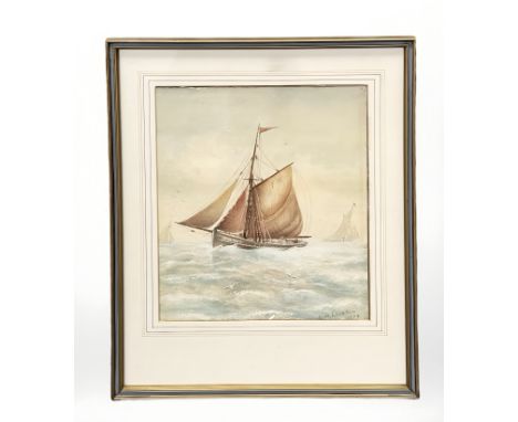 R W Liddell (late 19th/early 20th century) Fishing boats at sea, watercolour and colour chalks, signed and dated 1902, 31 cm 