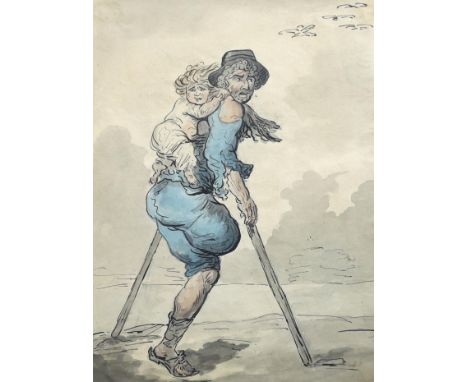 Thomas Rowlandson (British, 1756-1827) A cripple and childink and watercolour on paper28 x 21cm***CONDITION REPORT***Watercol