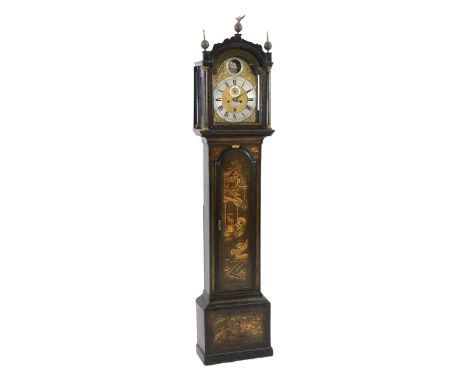 James Robinson of Well Close Square, a George III black japanned eight day longcase clock, the 30cm arched brass dial with sh