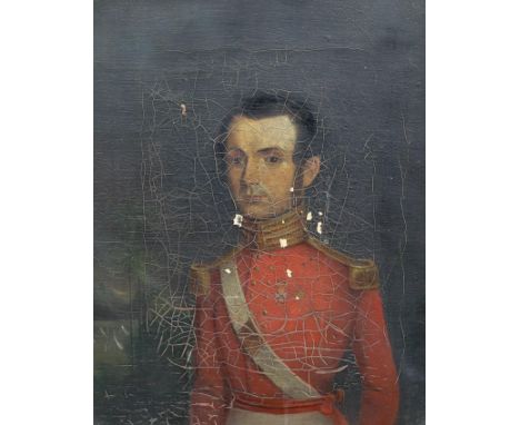 Thomas Williams of Barbados (19th C.) Portrait of a British army officer wearing a red uniform jacket and medalsoil on canvas