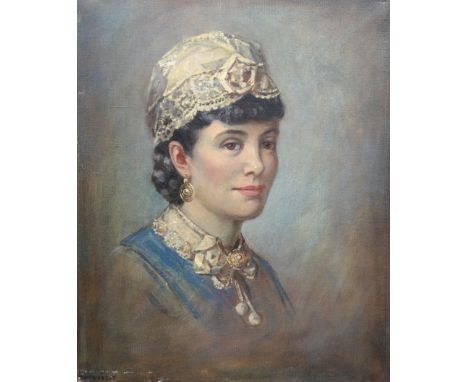Garnet Ruskin Wolseley (English, 1884-1967) Portrait of a lady wearing a lace capoil on canvassigned59 x 48cm***CONDITION REP