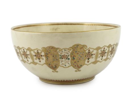A large Japanese Satsuma bowl by Taizan, Meiji period, the interior painted with a central dragon medallion surrounded by thr
