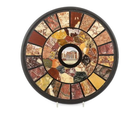 Orlandi Aristide, Via Sistina, a 19th century Italian micro-mosaic and specimen marble circular plaque, probably made for a t