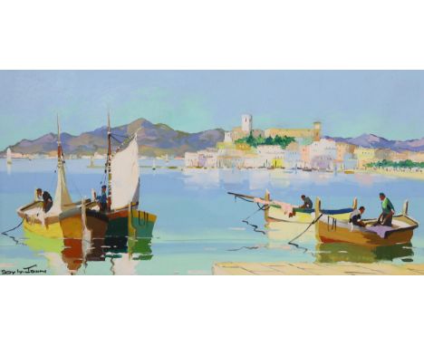 § § Cecil Rochfort D'Oyly-John (English, 1906-1993) Fishing boats along the Mediterranean coastoil on boardsigned33 x 69cm Oi