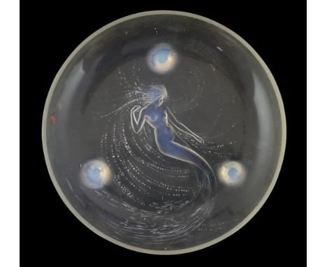 An  R. Lalique 'Sirene' pattern opalescent glass dish (Coupe Trepied), moulded mark ‘R. LALIQUE’, See Marcilhac no.376 p.290,
