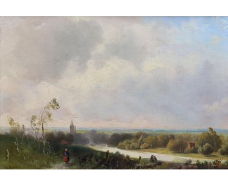 Jan Evert Morel II (Dutch, 1835-1905) Figures in an open landscapeoil on oak panelsigned22 x 32cm***CONDITION REPORT***Oil on