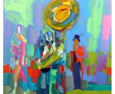 § § Nicola Simbari (Italian, 1927-2012) Circus musiciansoil on canvassigned69 x 79cm***CONDITION REPORT***Oil on original can