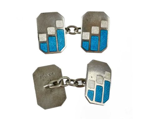 A pair of silver and enamel Art Deco cufflinks. Stamped 'SILVER', 6.74g.