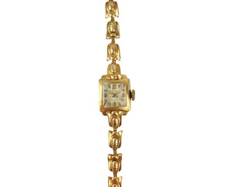 A 9ct ladies manual wind bracelet wristwatch. 17 jewel movement, strap hallmarked London 1967, weight excluding movement 11g.