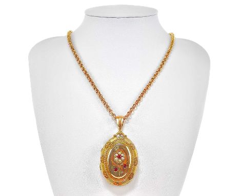 A 9ct belcher link necklace with Victorian yellow metal pendant locket. The 9ct chain length 47cm, weight 10.66g, the pendant