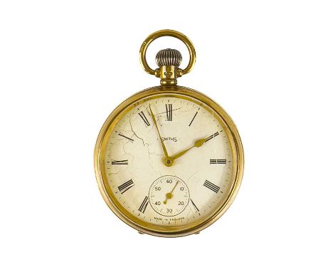 A 9ct gold cased open face crown wind pocket watch. The 40mm cream dial signed SMITHS, with subsidiary seconds dial, unsigned