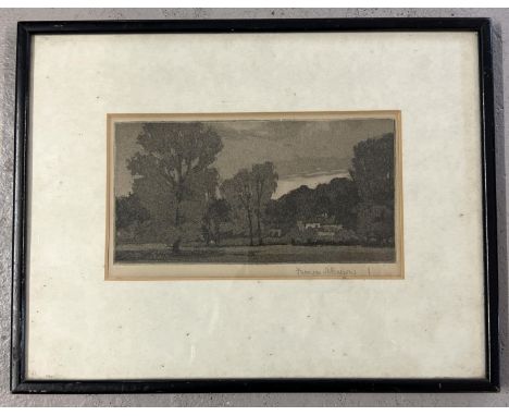 A framed and glazed vintage mezzotint of a rural scene by Francees M Brown. Signed to bottom right. Frame size approx. 26 x 3