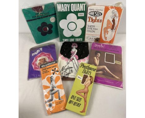 8 assorted vintage pairs of tights in original packaging, to include 2 pairs by Mary Quant - in cranberry &amp; aubergine, Pe