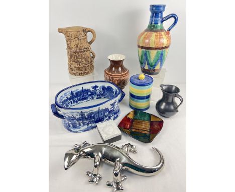A box of assorted vintage &amp; modern large ceramic items. To include a blue &amp; white Victoria Ware Ironstone footbath, H