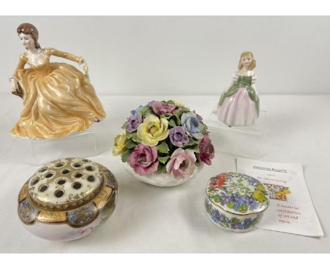 5 ceramic collectable items to include Coalport, Aynsley, Noritake and Royal Doulton. Lot includes Coalport Ladies of Fashion